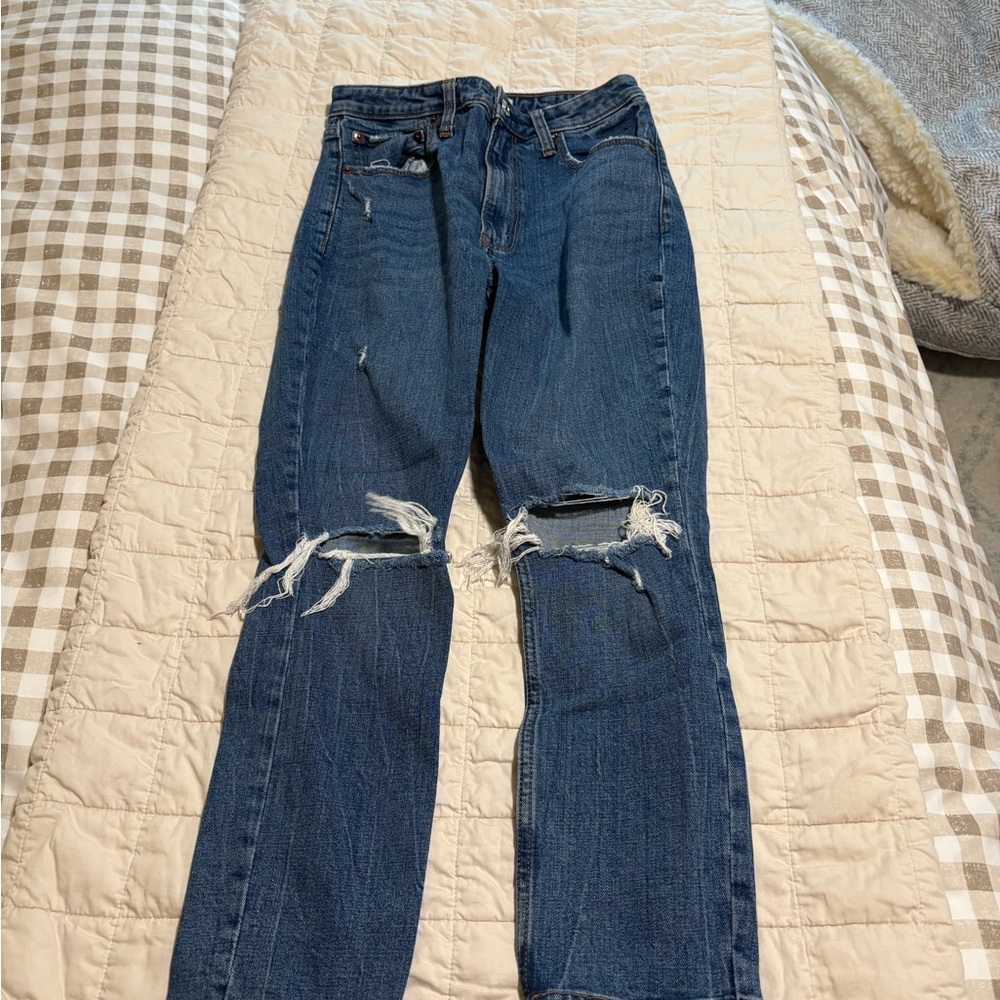 Abercrombie & Fitch Distressed Denim Straight Leg Jeans
